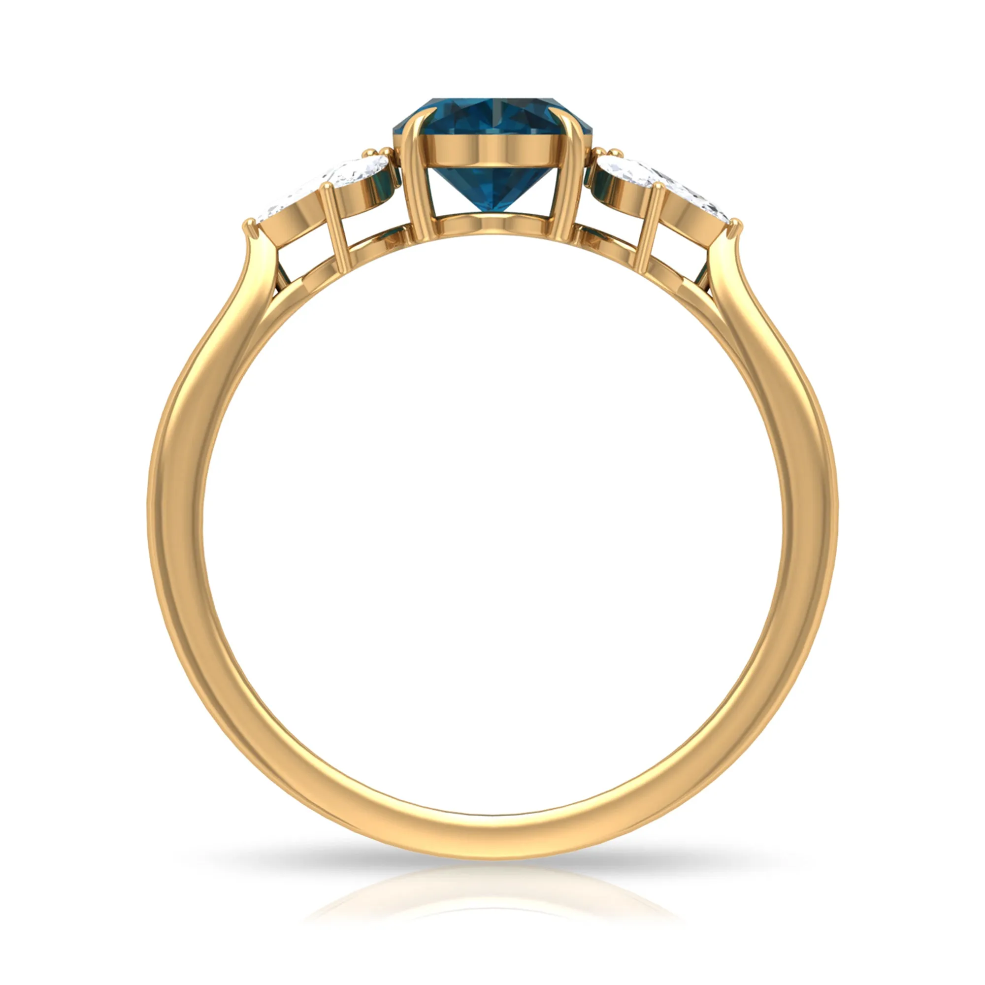 Claw Set London Blue Topaz Solitaire Ring with Marquise Diamond Trio