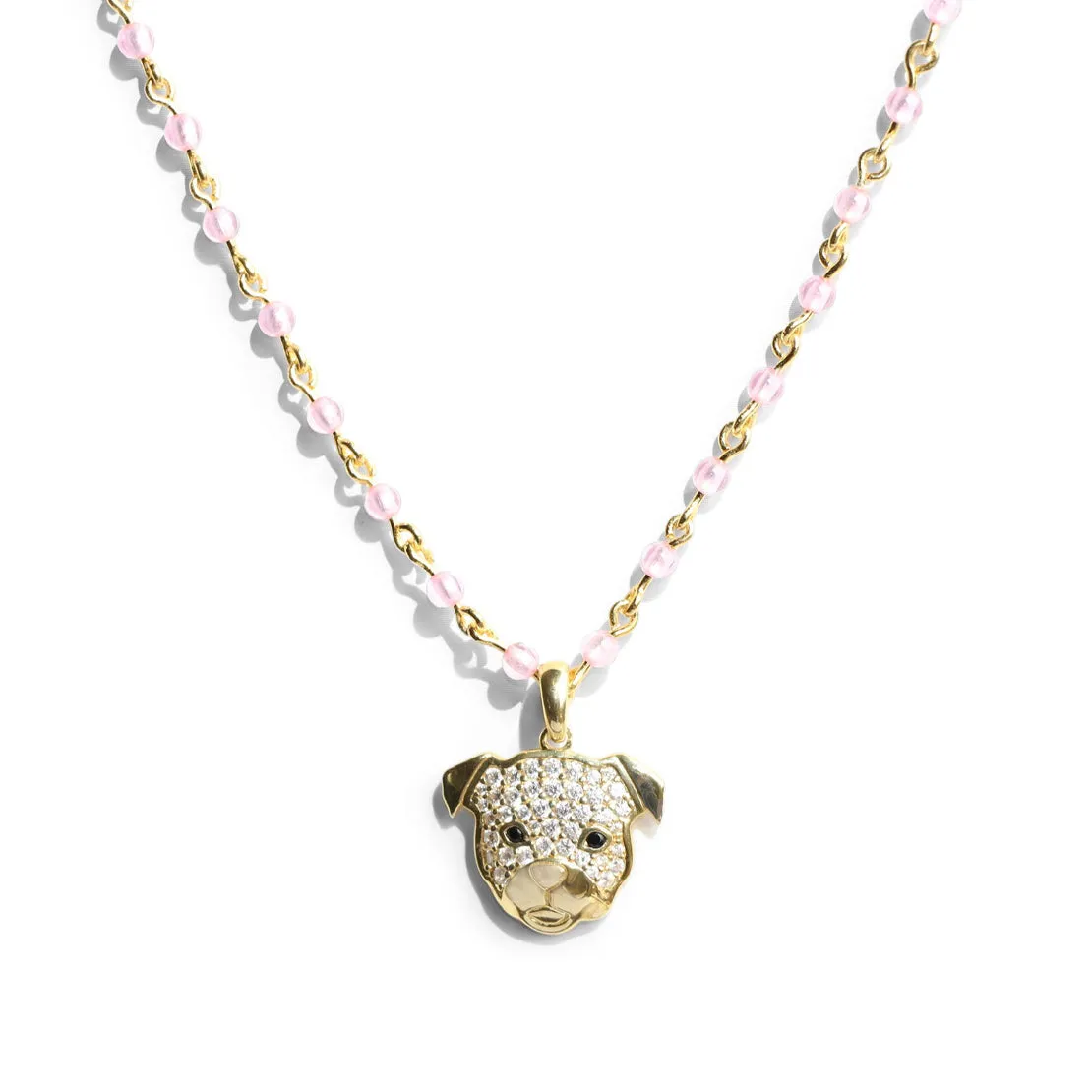 Cloud Haven Soft Hearted CZ Pit Bull Pendant Necklace Pink