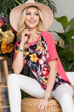 Coral Floral Print Top - #4737-4743