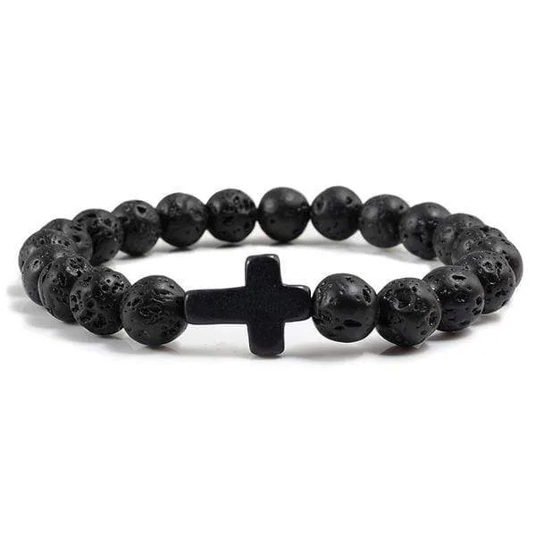 Cross Bead Bracelet <br> Men's Lava Black