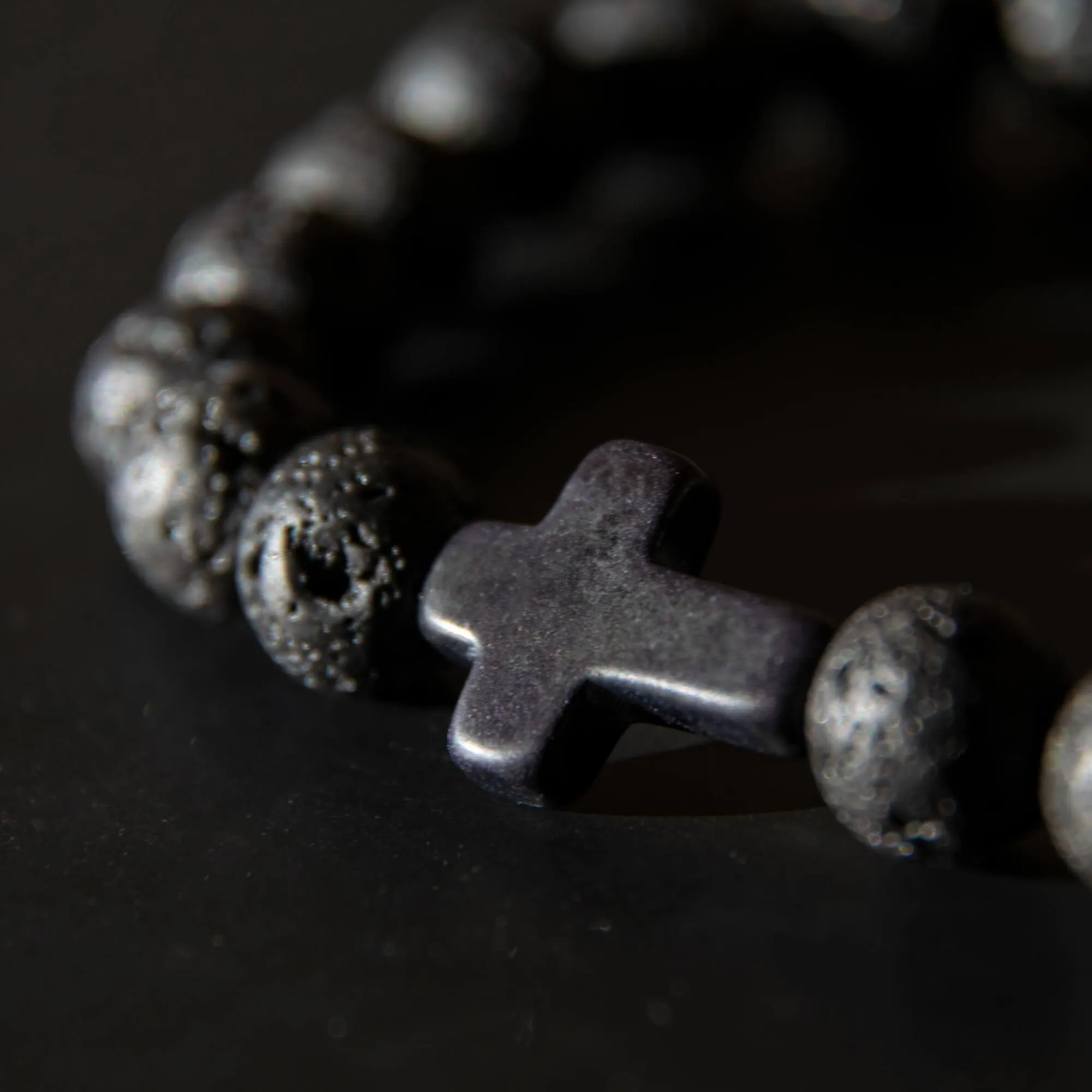 Cross Bead Bracelet <br> Men's Lava Black