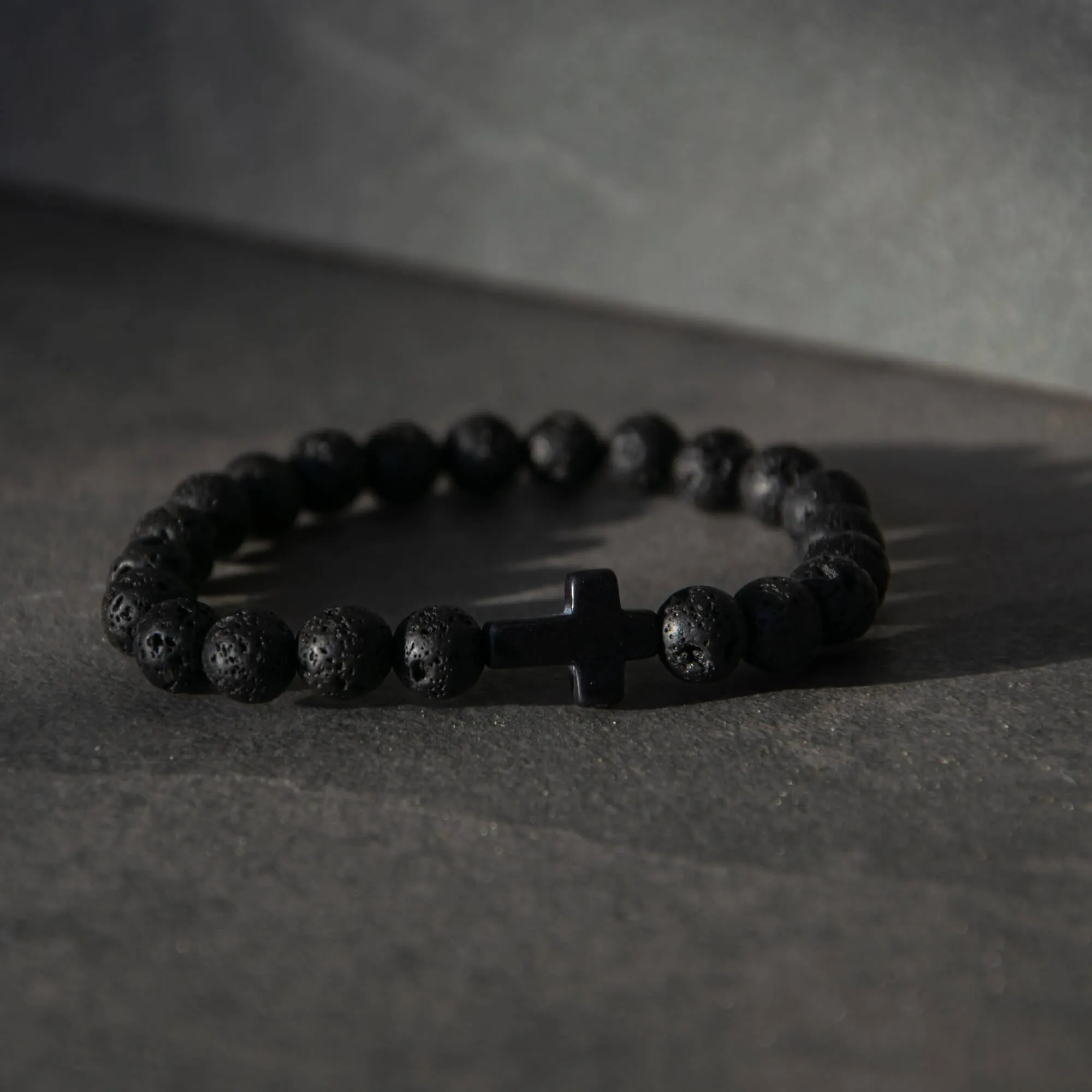 Cross Bead Bracelet <br> Men's Lava Black