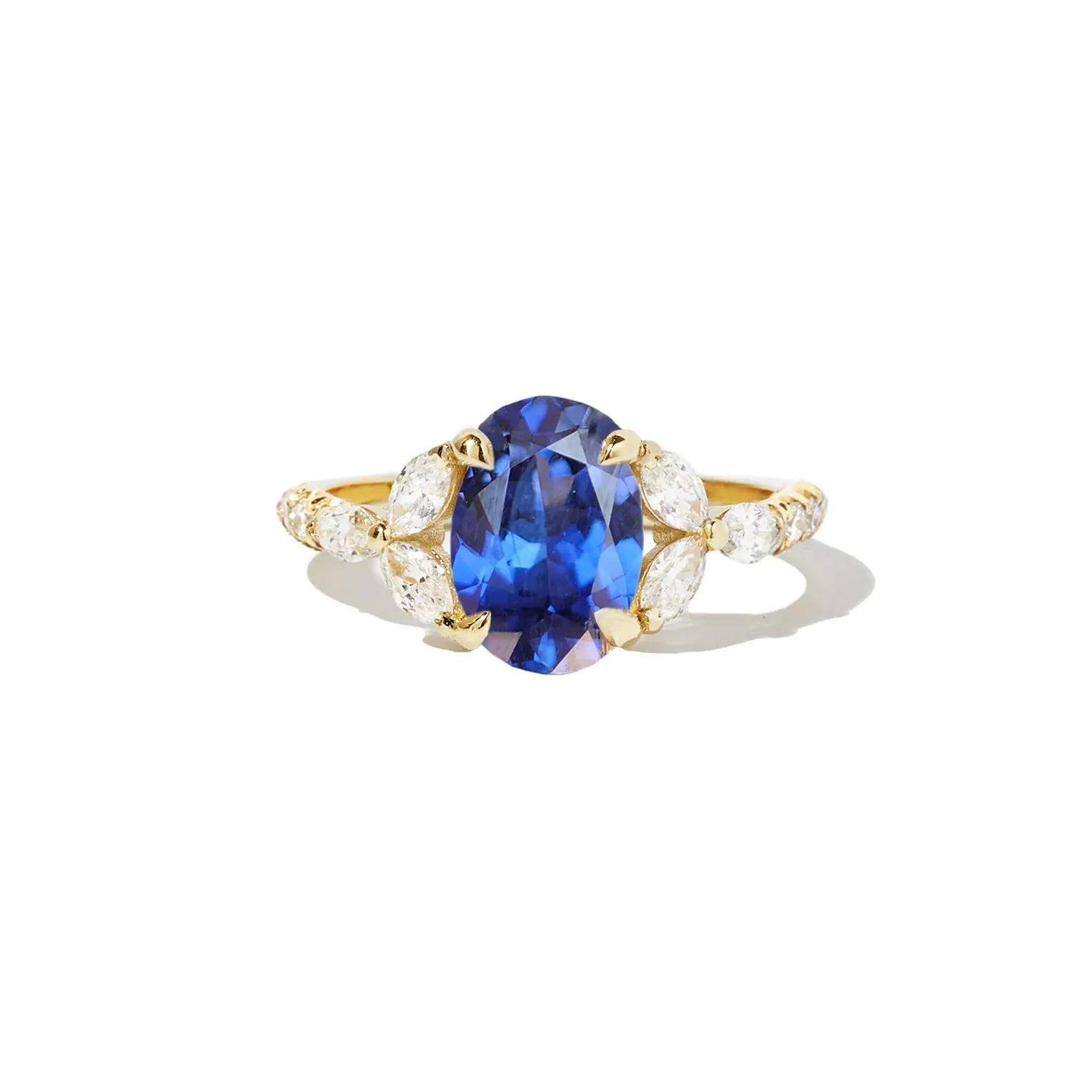 Custom Blue Sapphire Oval Marquise & Round Ring w/ Pave Band