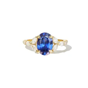 Custom Blue Sapphire Oval Marquise & Round Ring w/ Pave Band