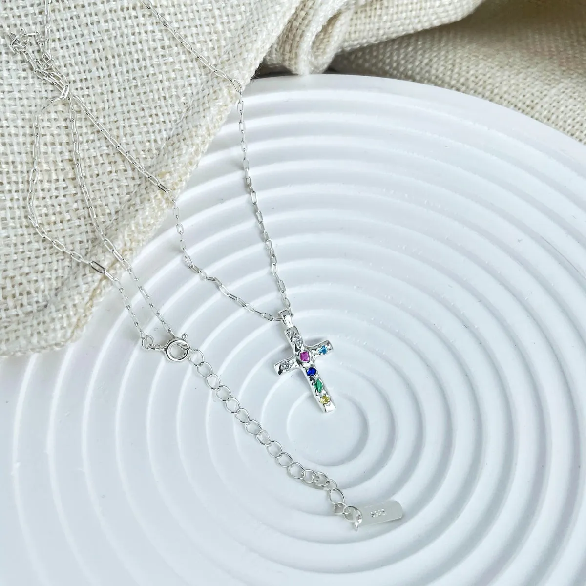 Dainty Rainbow Cross Necklace