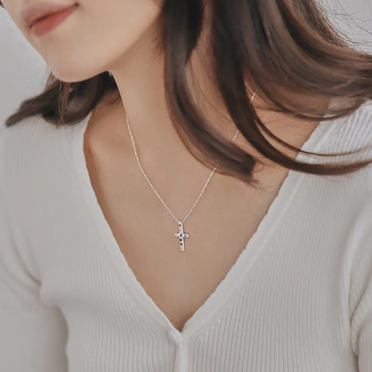 Dainty Rainbow Cross Necklace