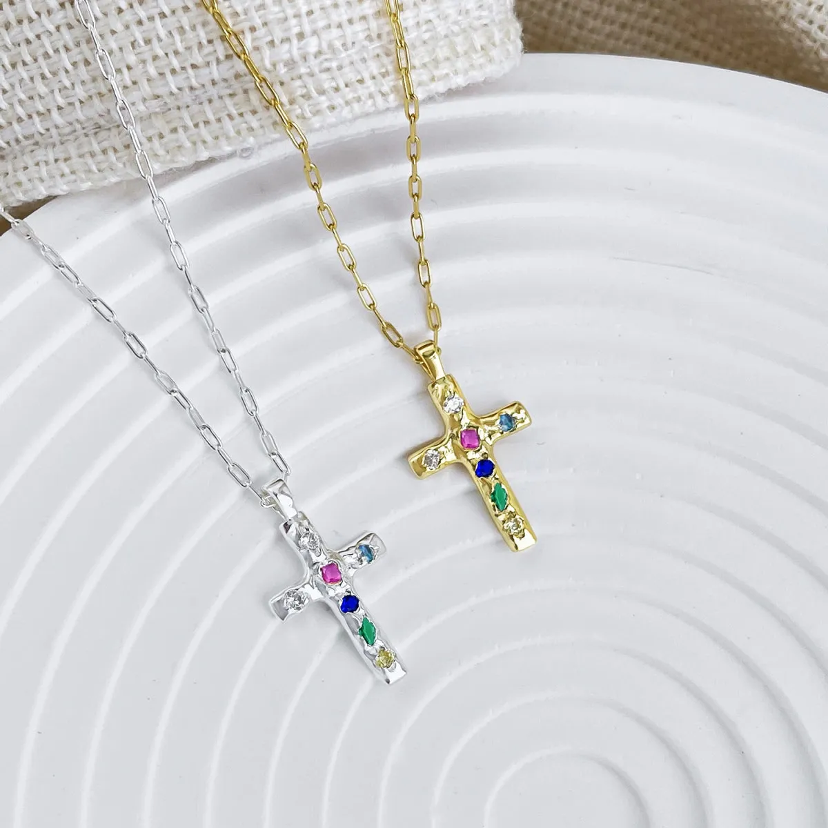 Dainty Rainbow Cross Necklace