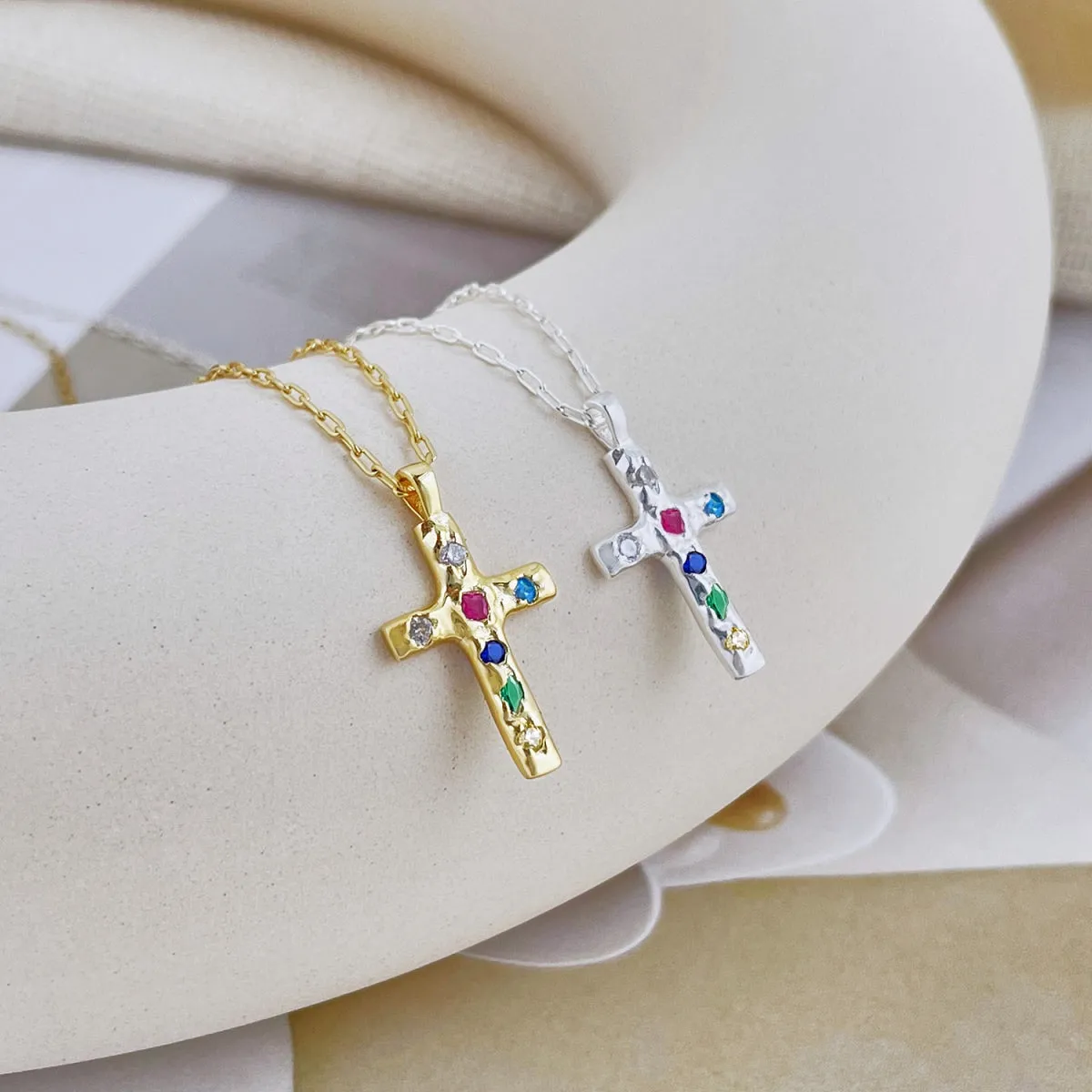 Dainty Rainbow Cross Necklace