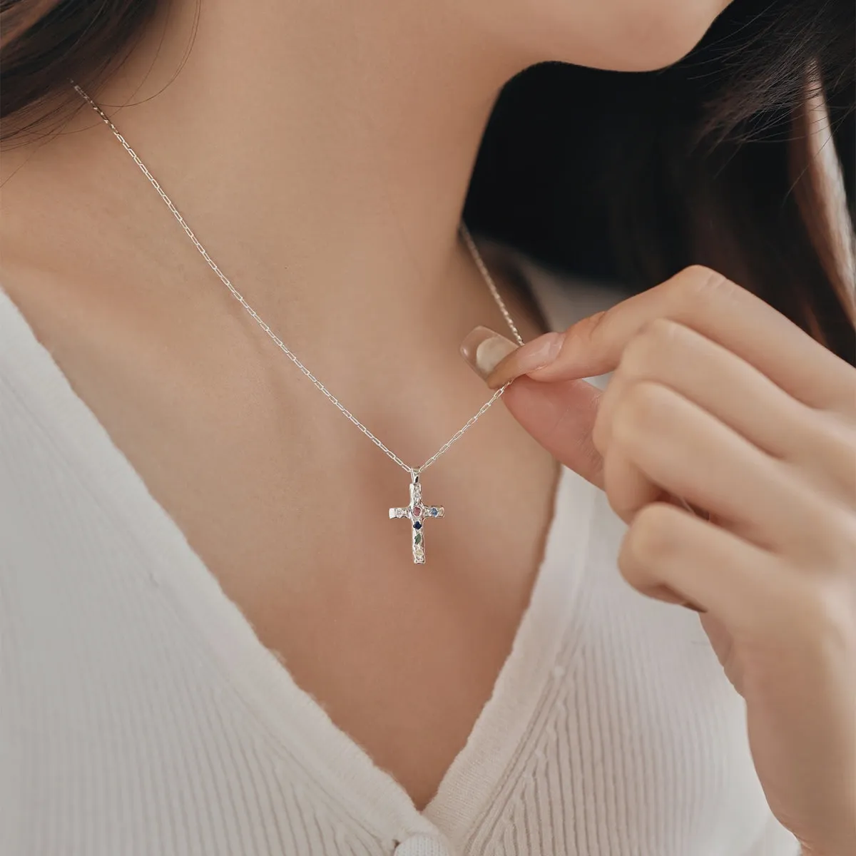 Dainty Rainbow Cross Necklace