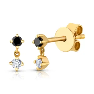 DELICATE BLACK DIAMOND DANGLE STUDS, 14KT GOLD