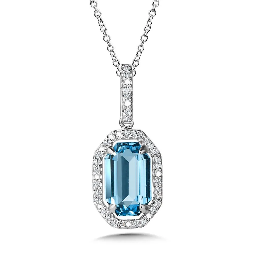 DIAMOND & SWISS BLUE TOPAZ OCTAGON PENDANT