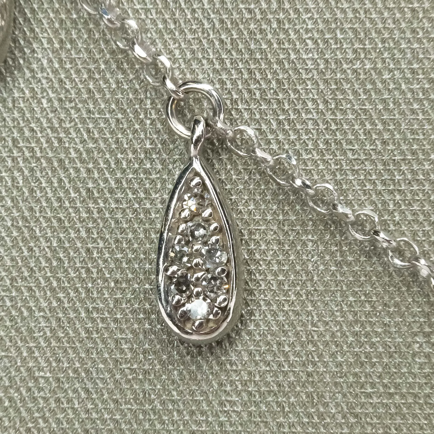 Diamond Cluster Teardrop Dangle Station Necklace in 10K White Gold