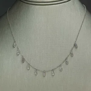 Diamond Cluster Teardrop Dangle Station Necklace in 10K White Gold