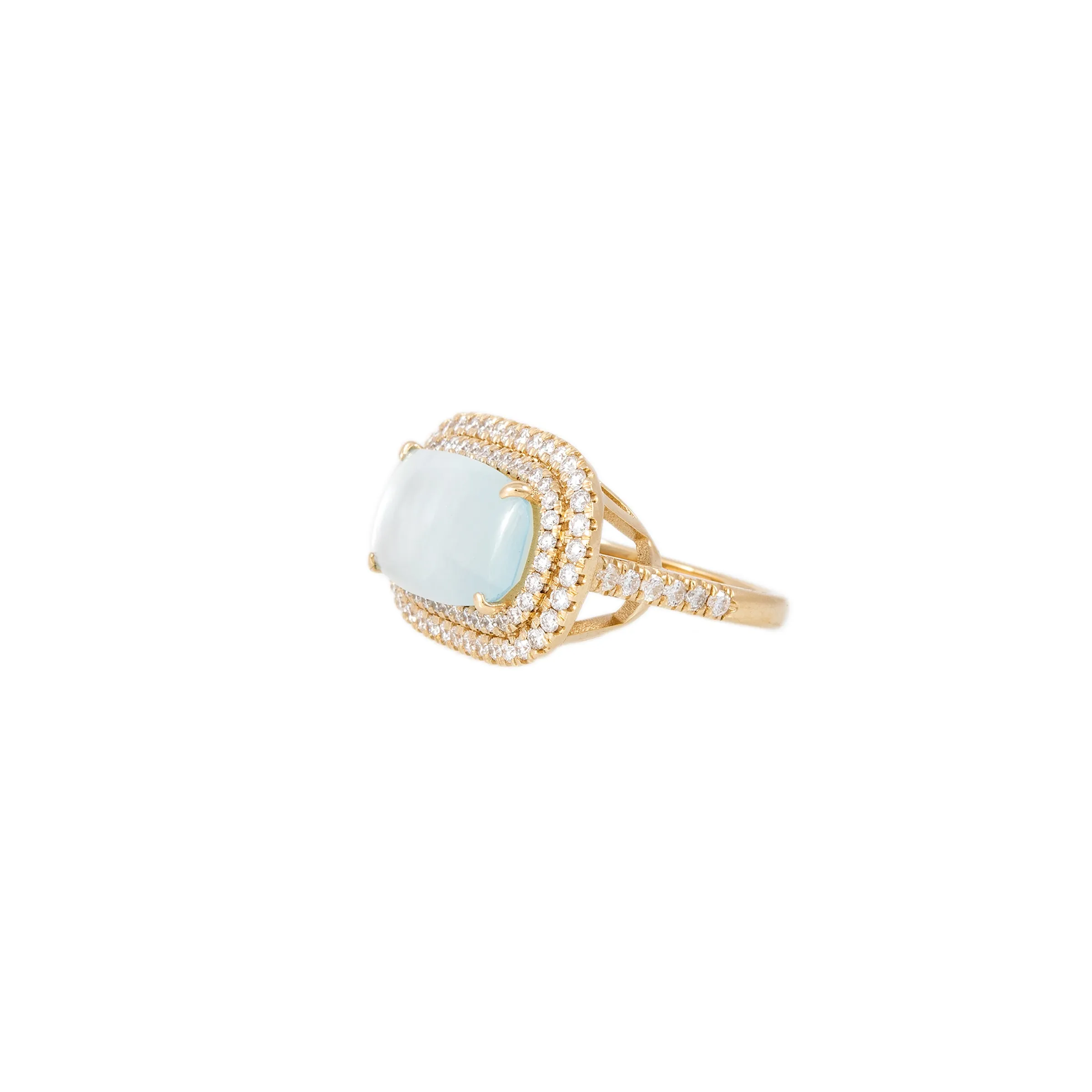 DOUBLE ROW PAVE BORDER SKY TOPAZ   PEARL RECTANGLE RING