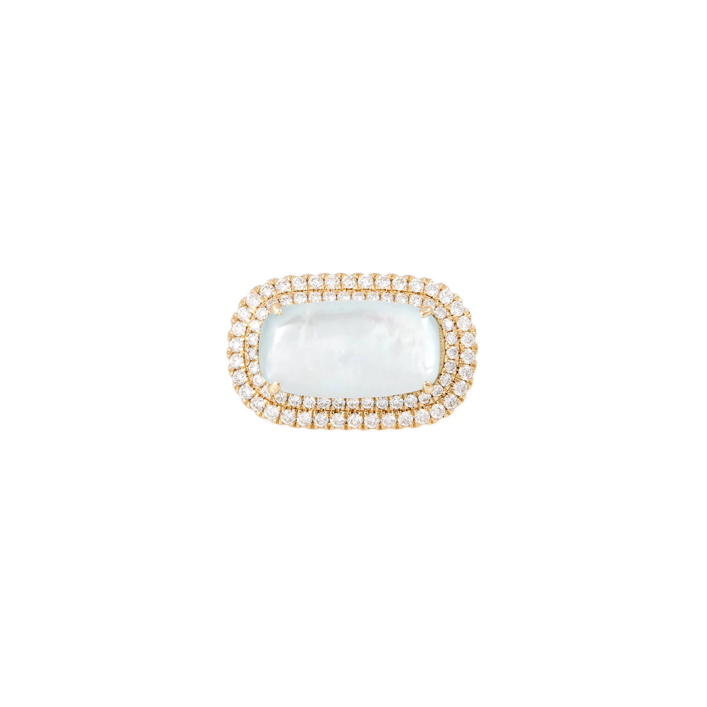 DOUBLE ROW PAVE BORDER SKY TOPAZ   PEARL RECTANGLE RING