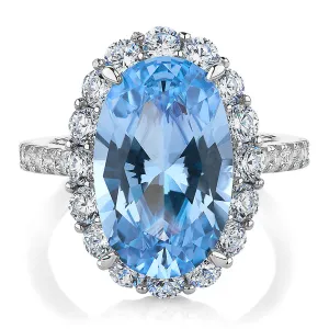 Dress ring with blue topaz simulant and 1.52 carats* of diamond simulants in sterling silver