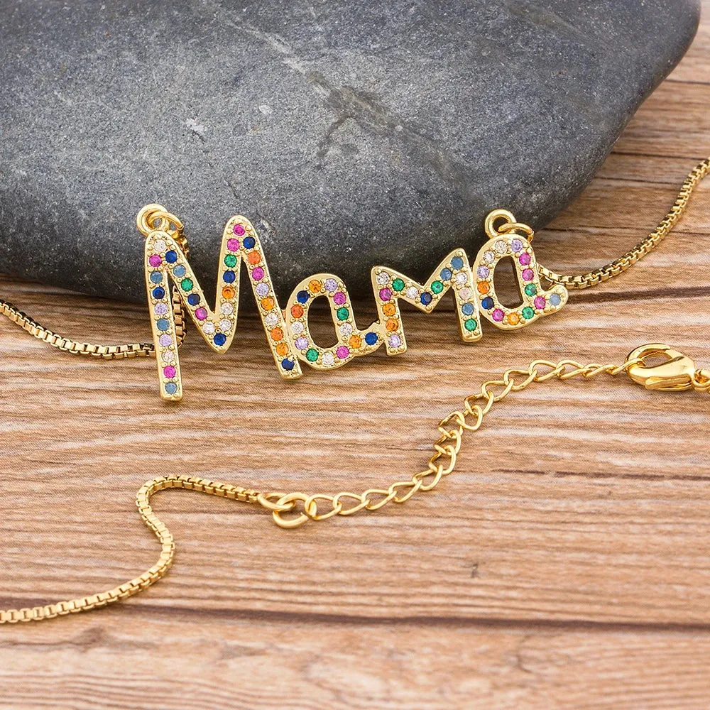 Elegant Mother's Day Gift MaMa Letter Name Pendant Chain Necklaces  Copper Cubic Zirconia Necklace Jewelry Gift for Women