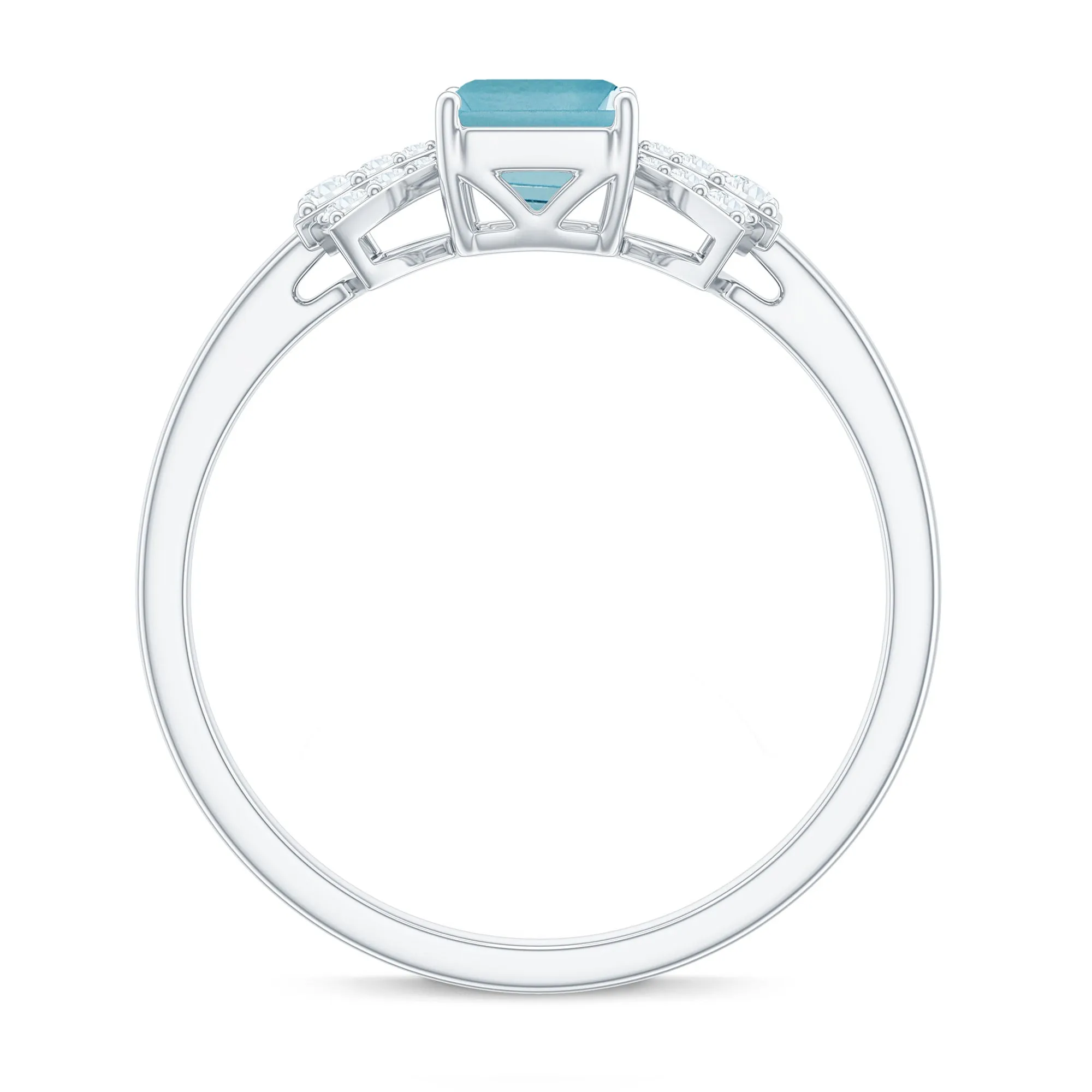 Emerald Cut Swiss Blue Topaz Solitaire Ring with Diamond