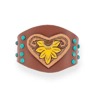 Evening's Bloom Leather Cuff Bracelet