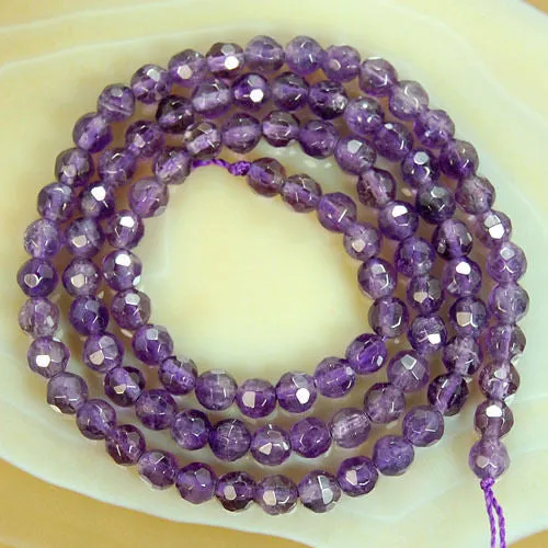 Faceted Natural Amethyst Gemstone Round Loose Beads on a 15.5" Strand