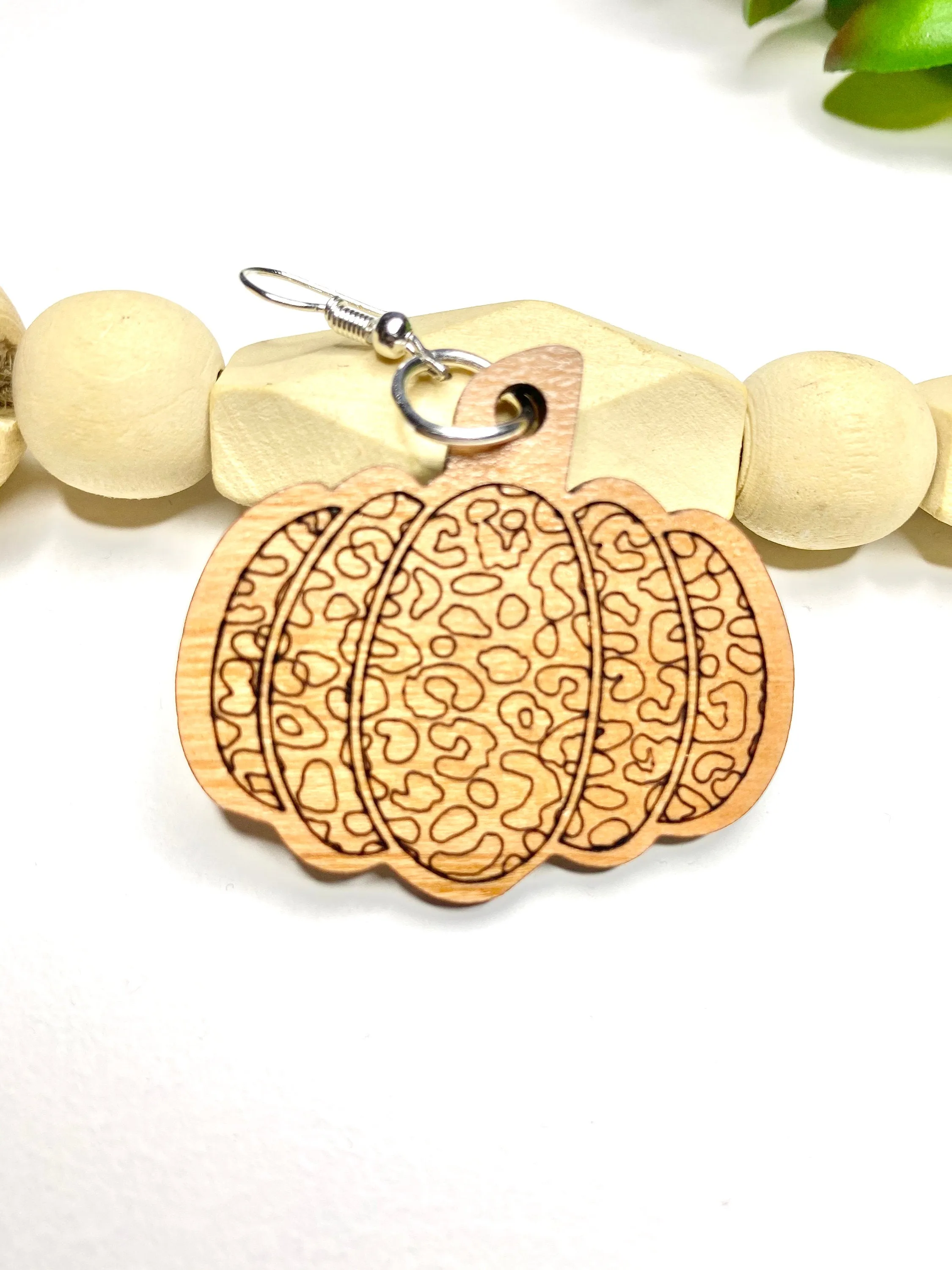 Fall Drop Earrings, Leopard Pumpkin Dangle, Wood Earring Designs, Autumn Earring, Animal Print Pumpkin