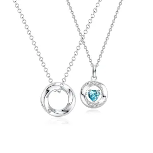 FANCIME  “FALL IN LOVE” Couples Blue Zircon Sterling Silver Necklaces