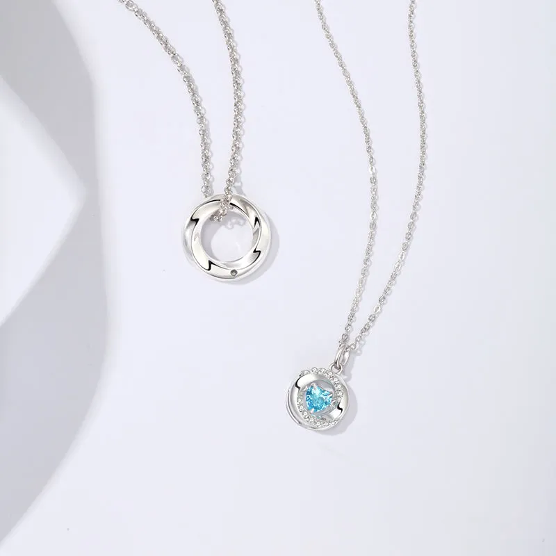 FANCIME  “FALL IN LOVE” Couples Blue Zircon Sterling Silver Necklaces