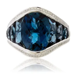 Fancy Cut Oval London Blue Topaz with Blue Topaz Accents & Diamond Ring