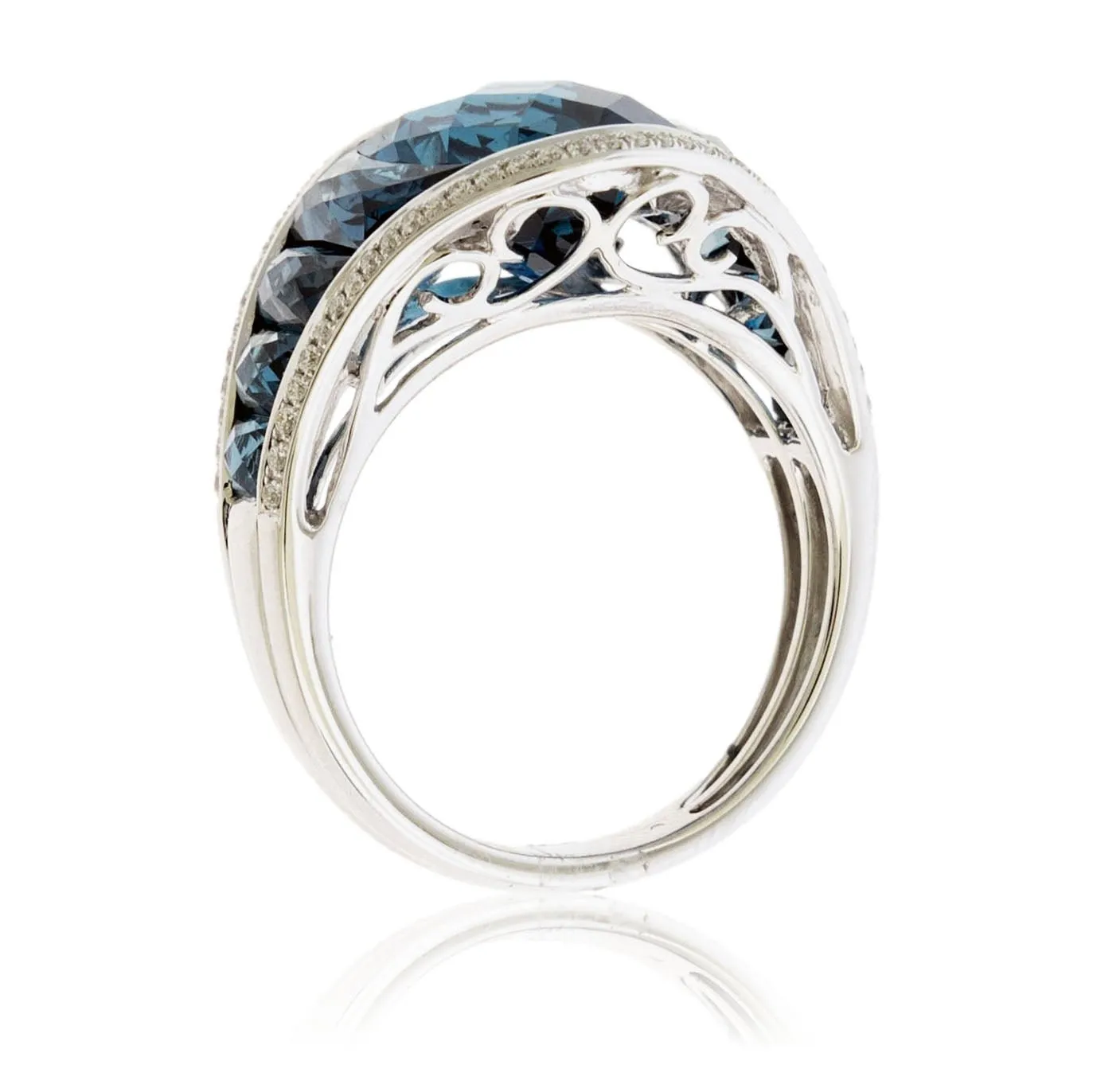 Fancy Cut Oval London Blue Topaz with Blue Topaz Accents & Diamond Ring