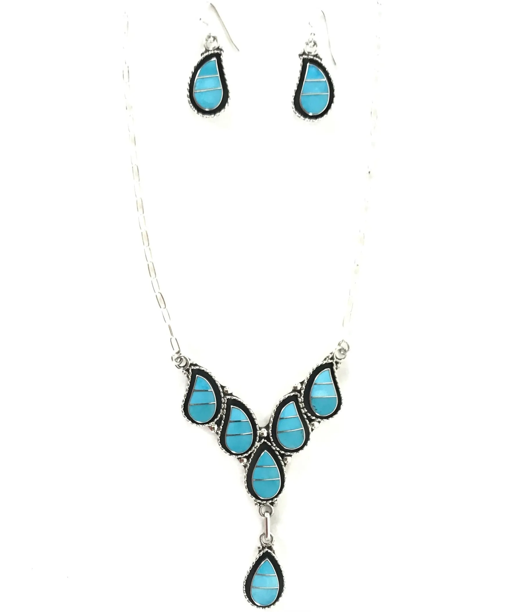 Faye Lowsayatee Turquoise Inlay Teardrop Necklace Set