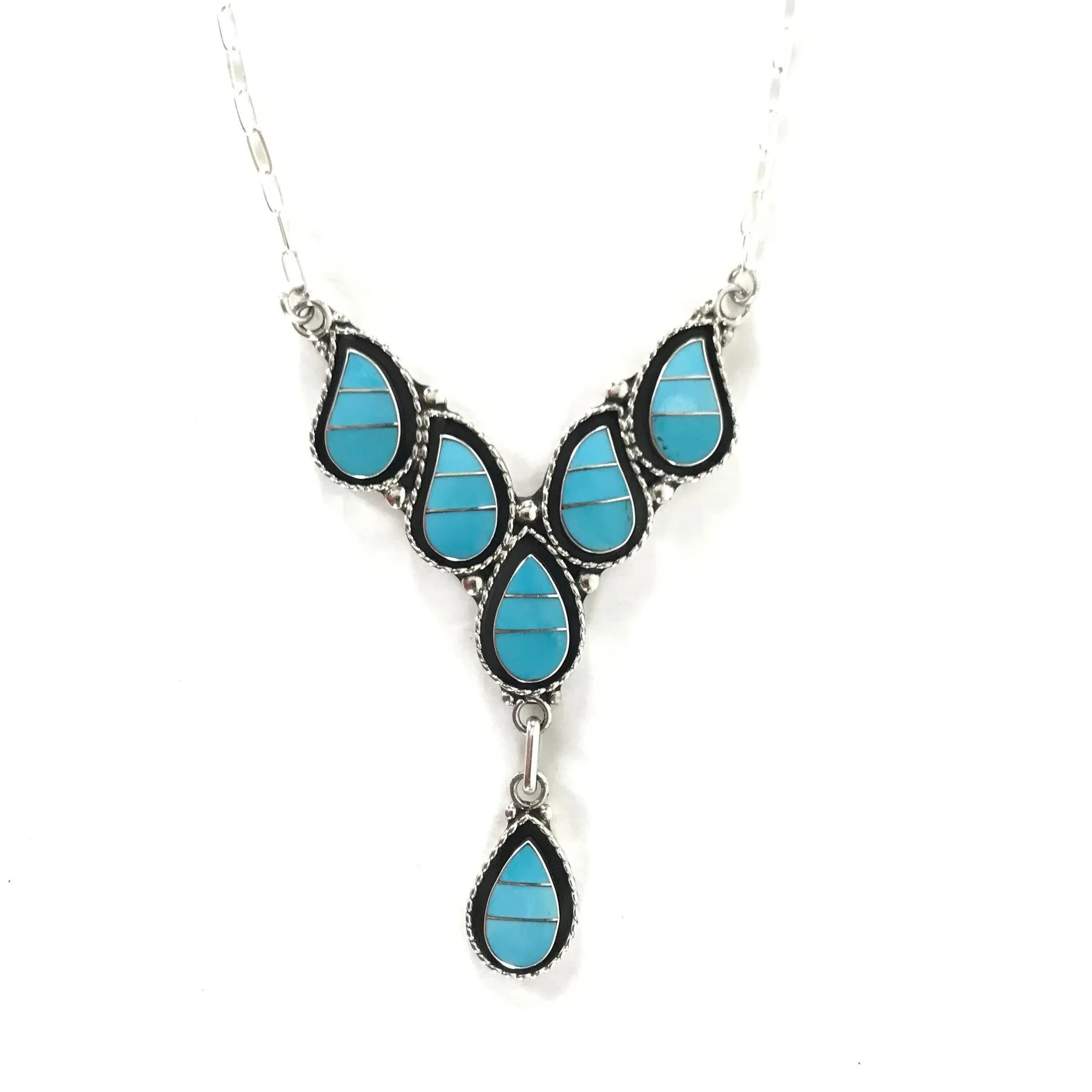 Faye Lowsayatee Turquoise Inlay Teardrop Necklace Set