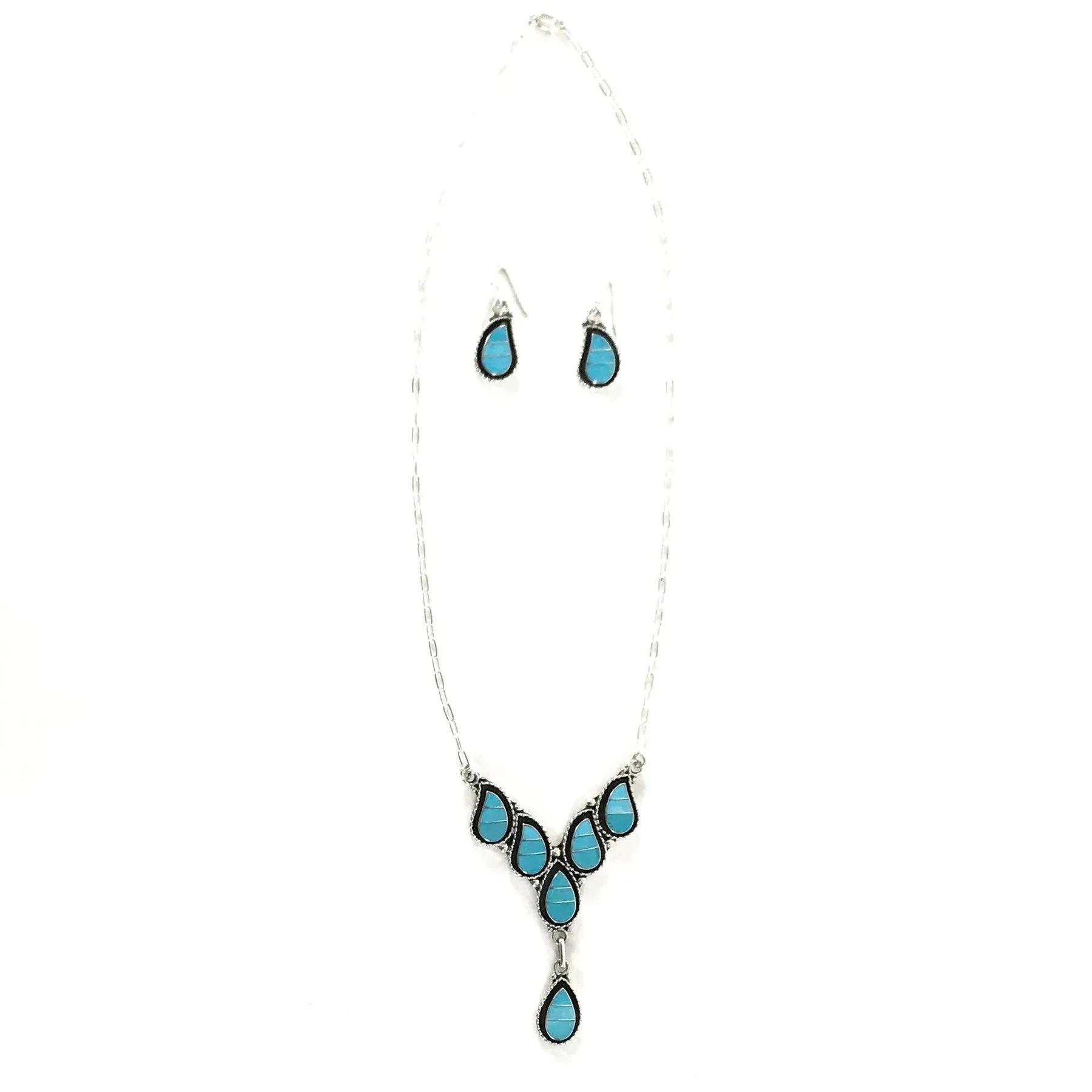 Faye Lowsayatee Turquoise Inlay Teardrop Necklace Set