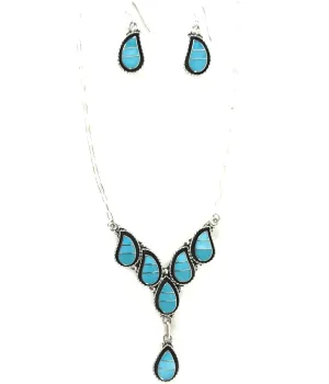 Faye Lowsayatee Turquoise Inlay Teardrop Necklace Set