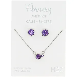 February Amethyst 16.5"-18.5" Birthstone Jewelry Gift Set