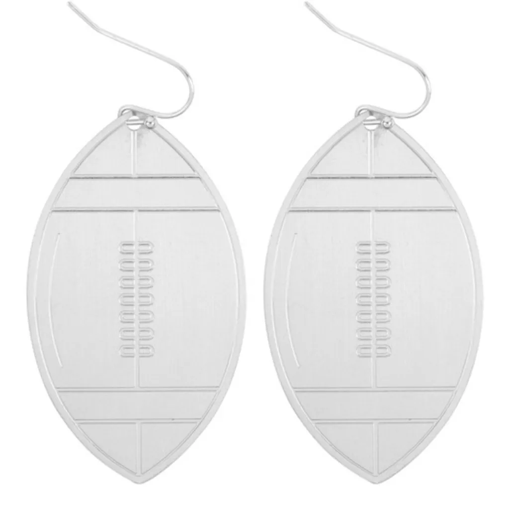 FOOTBALL EARRINGS: Silver Metal Dangle Earrings