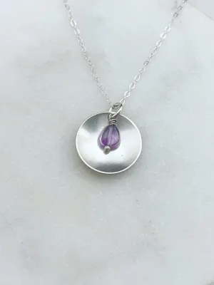 Forged sterling silver necklace with amethyst gemstone