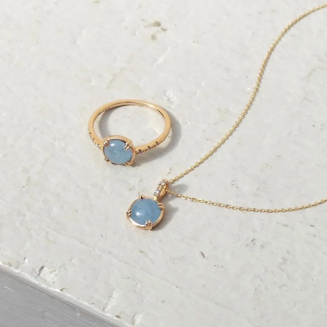 French Retro Round-Shaped Aquamarine Necklace