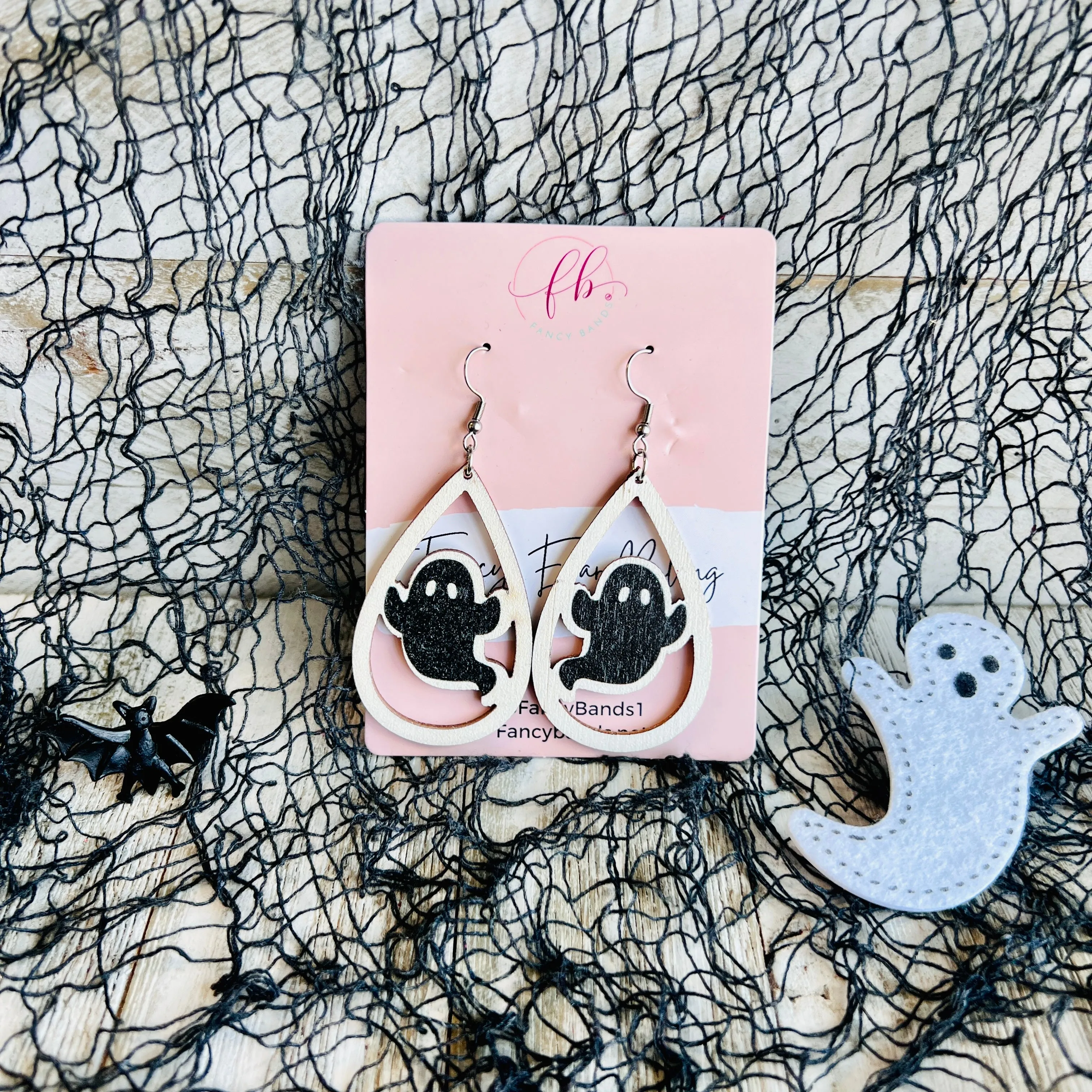 Ghostly Phantom Delight Wooden Drop Ear Bling