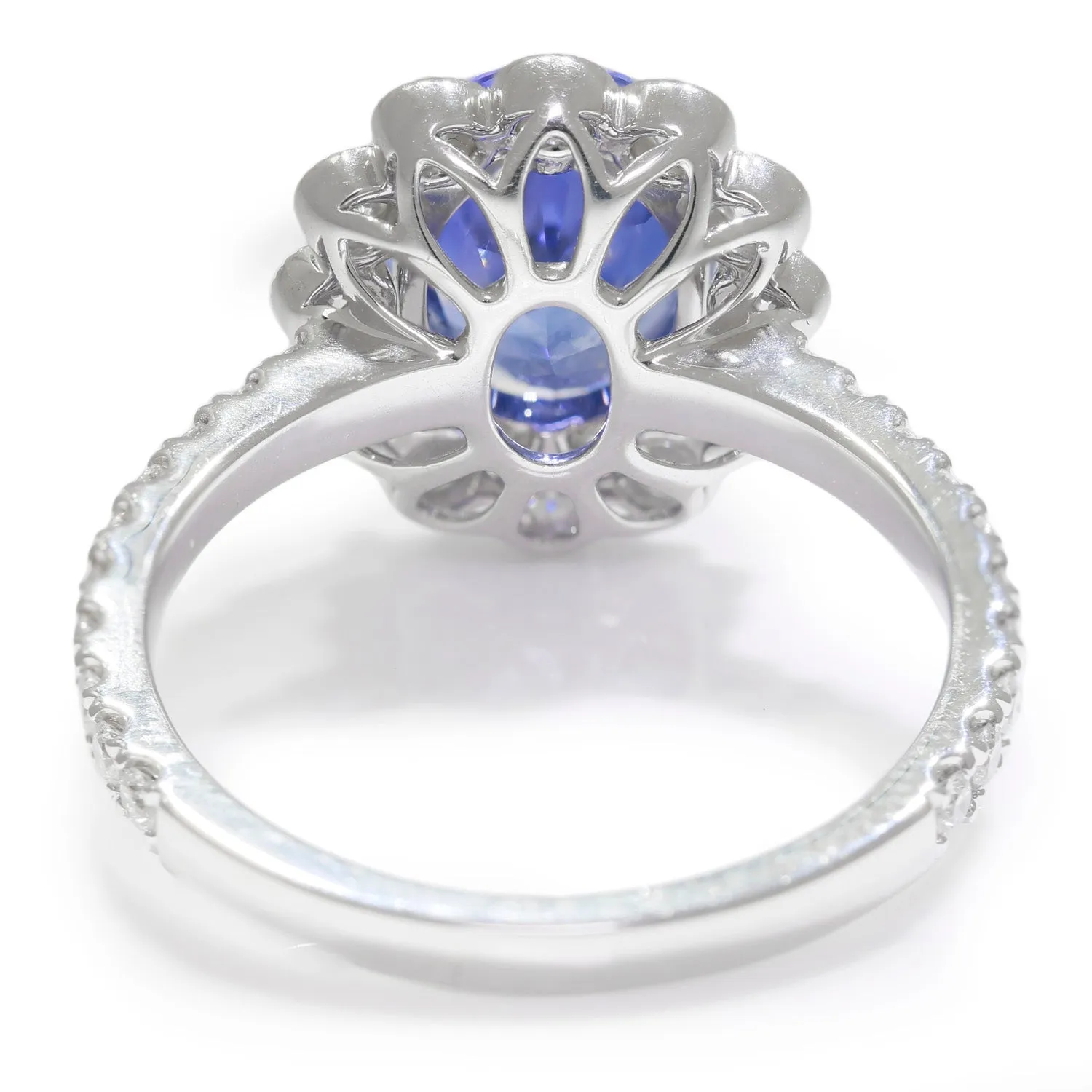 GIA Certified Blue No Heat Sapphire Halo Ring with Diamonds 18K