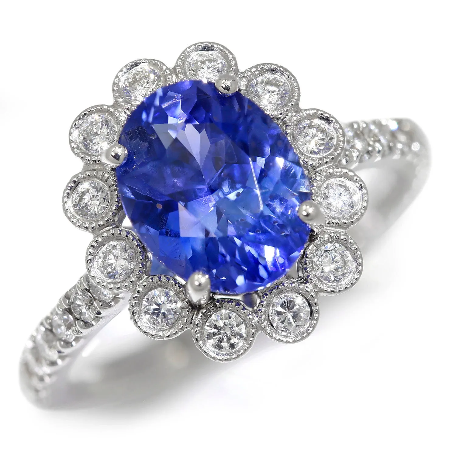 GIA Certified Blue No Heat Sapphire Halo Ring with Diamonds 18K