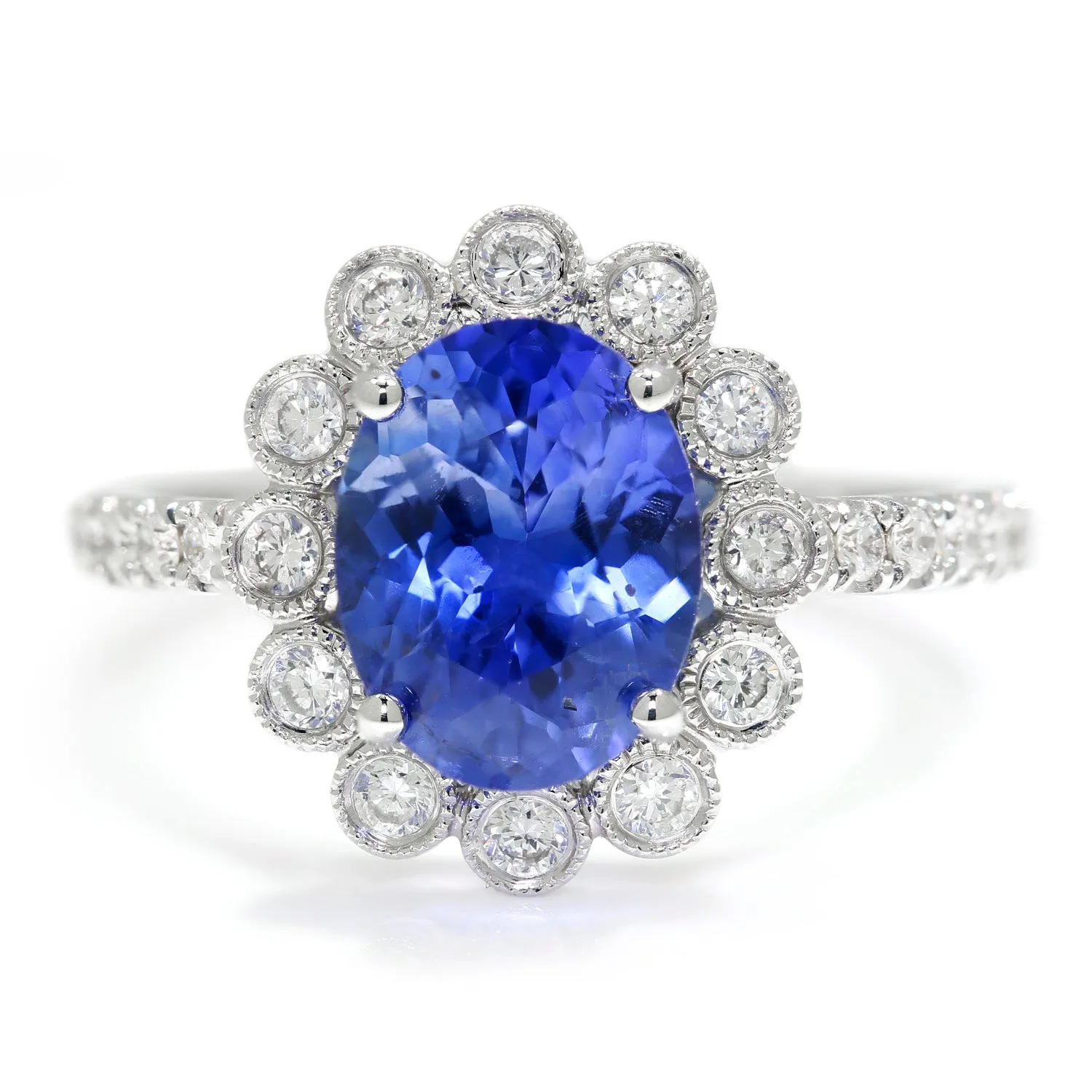 GIA Certified Blue No Heat Sapphire Halo Ring with Diamonds 18K