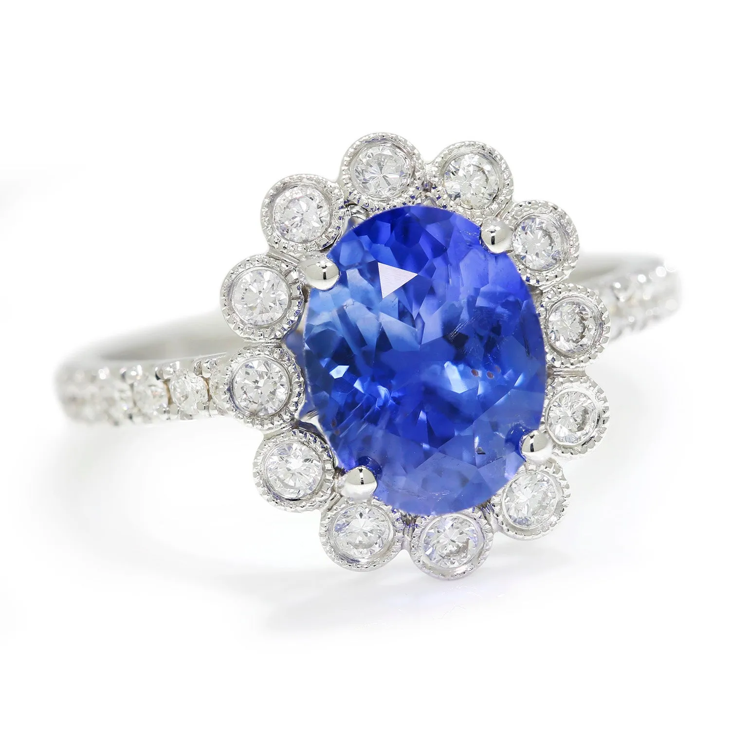 GIA Certified Blue No Heat Sapphire Halo Ring with Diamonds 18K