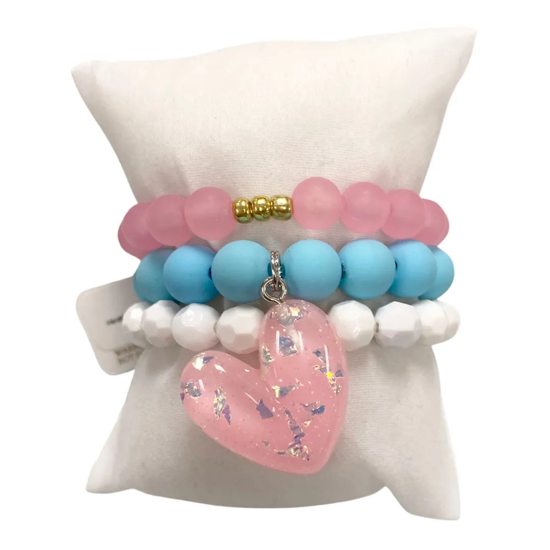 Girls Bracelet Stack - Heart To Heart - Cotton Candy