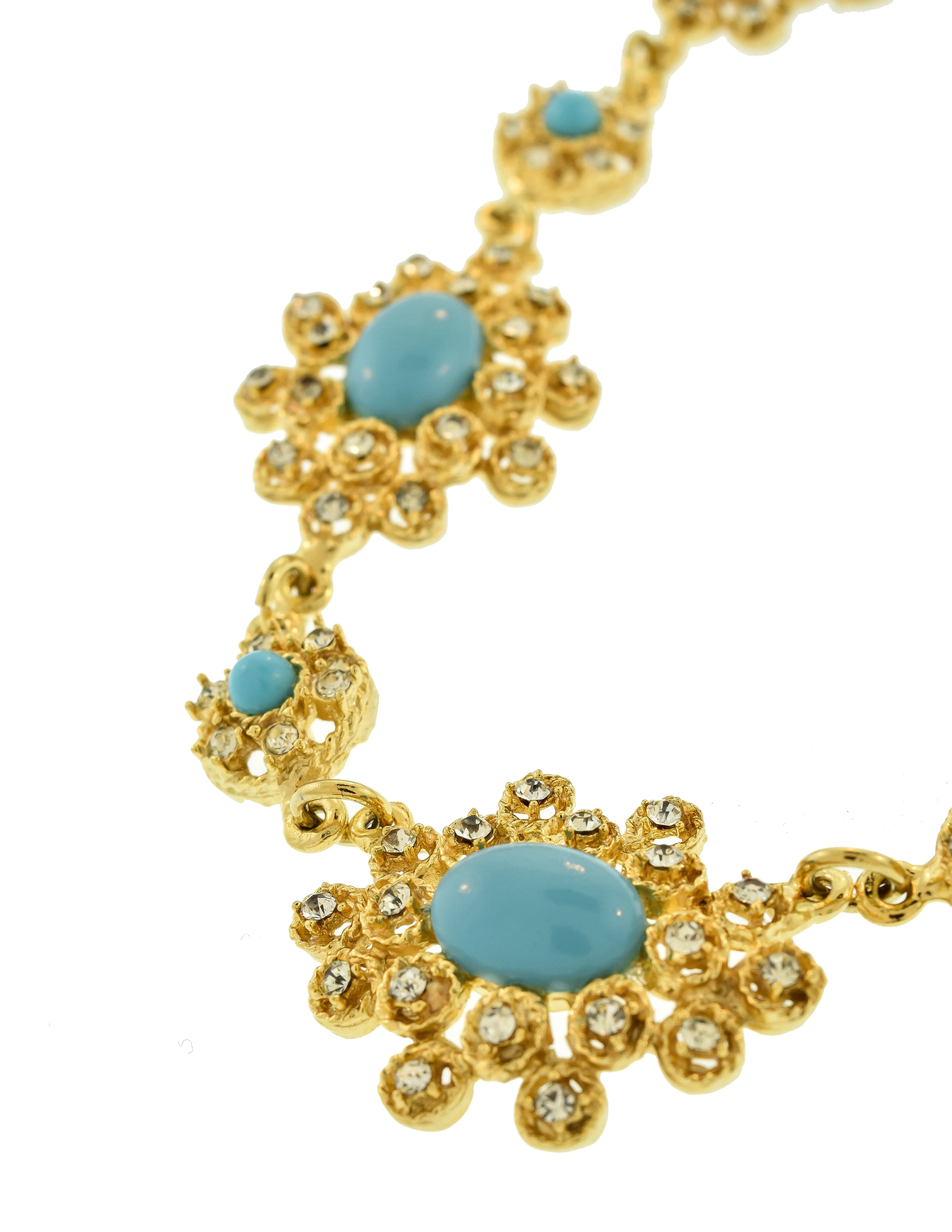 Givenchy Vintage 1960s Gold Rhinestone and Turquoise Cabochon Necklace