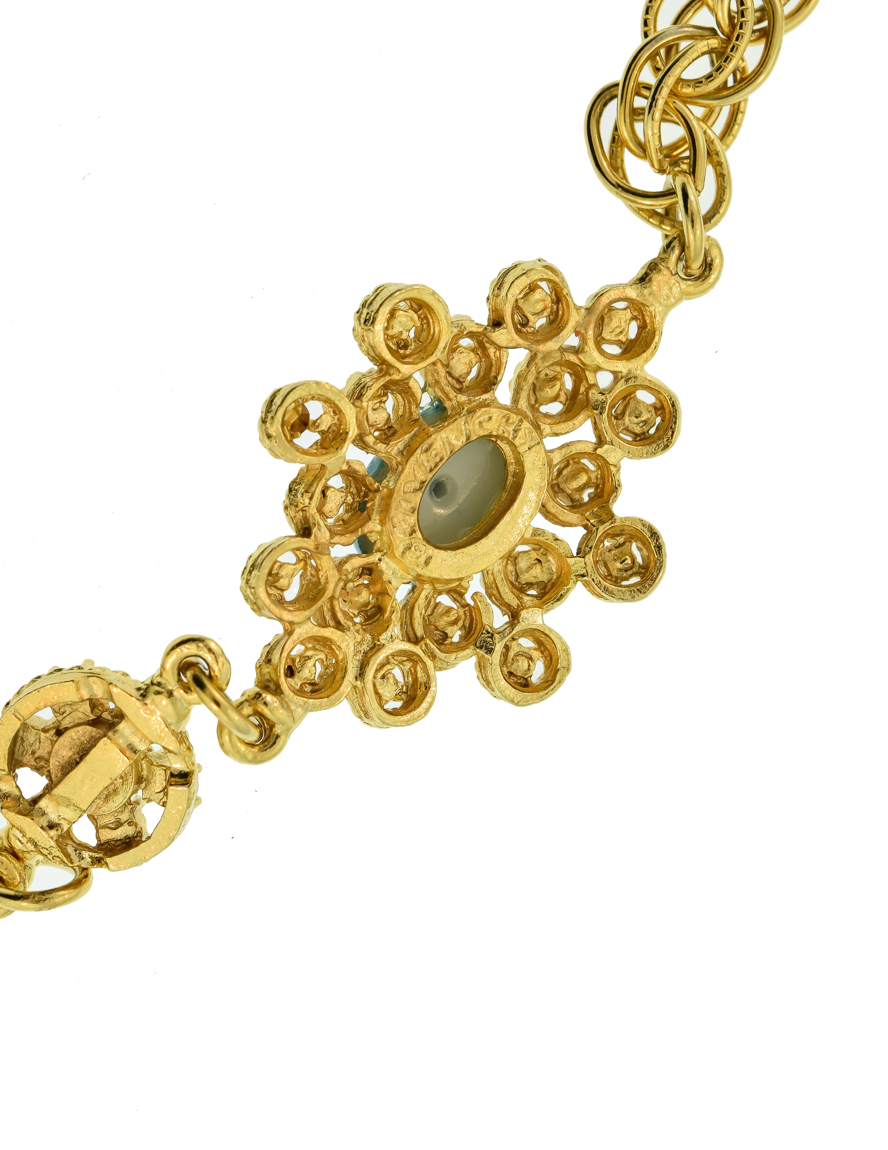 Givenchy Vintage 1960s Gold Rhinestone and Turquoise Cabochon Necklace