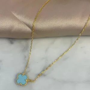 Gold Necklace with Single Turquoise Clover shape