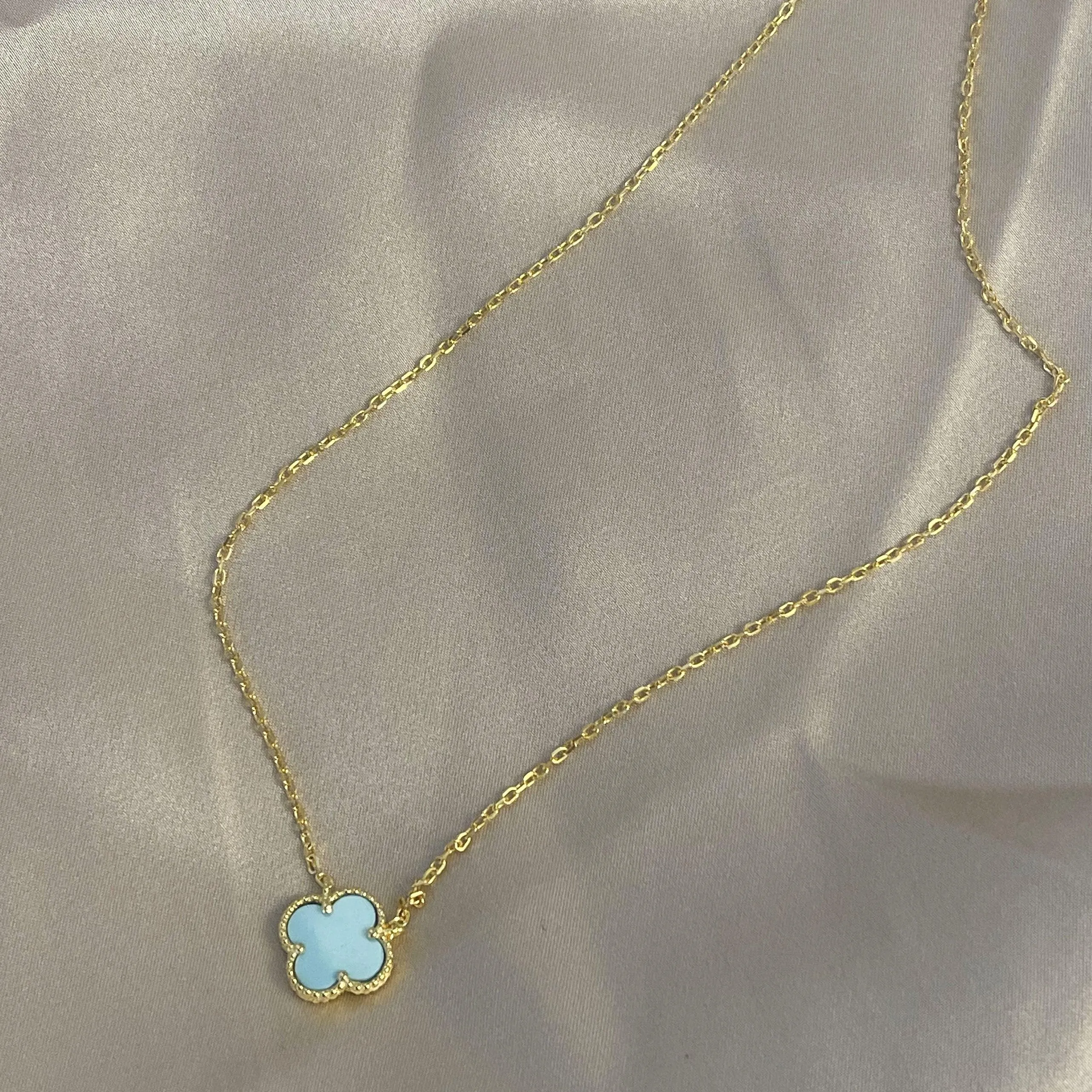 Gold Necklace with Single Turquoise Clover shape