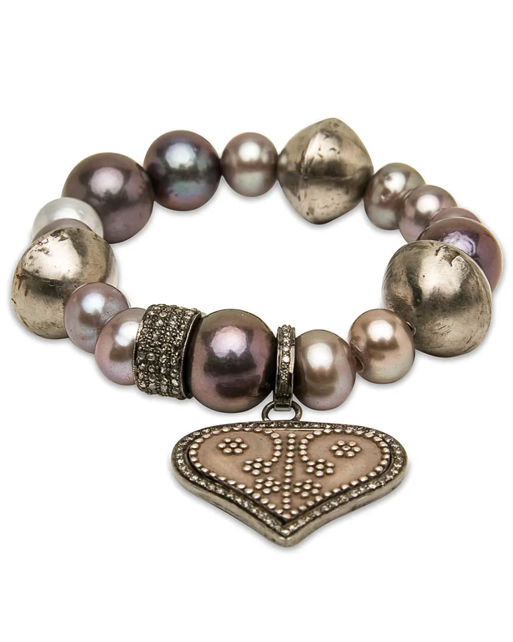 Grey And Purple Silver Pearl Heart Bracelet