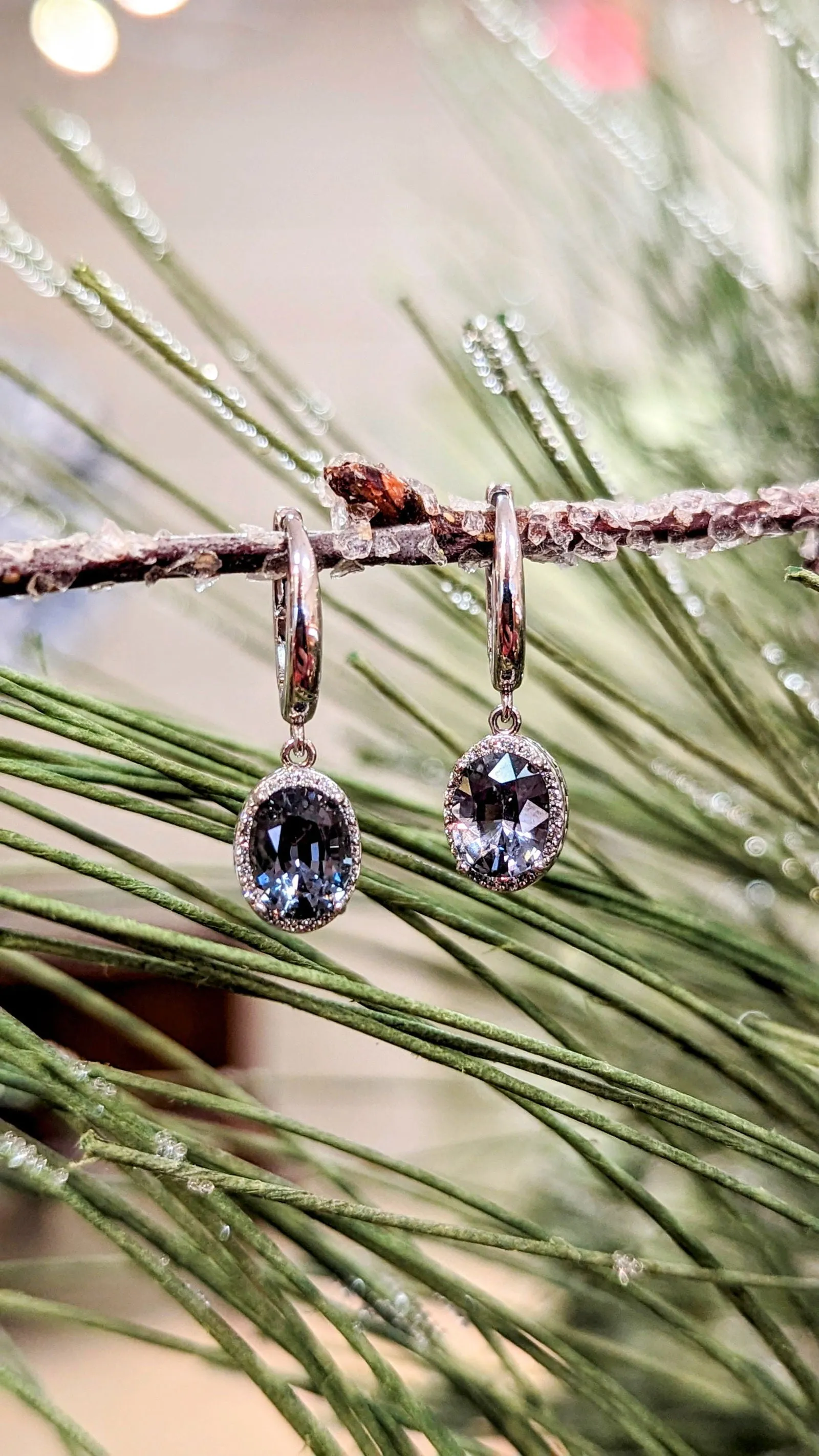 Grey Spinel Halo Dangle Earrings