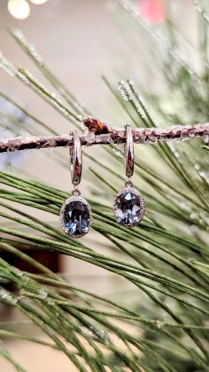 Grey Spinel Halo Dangle Earrings